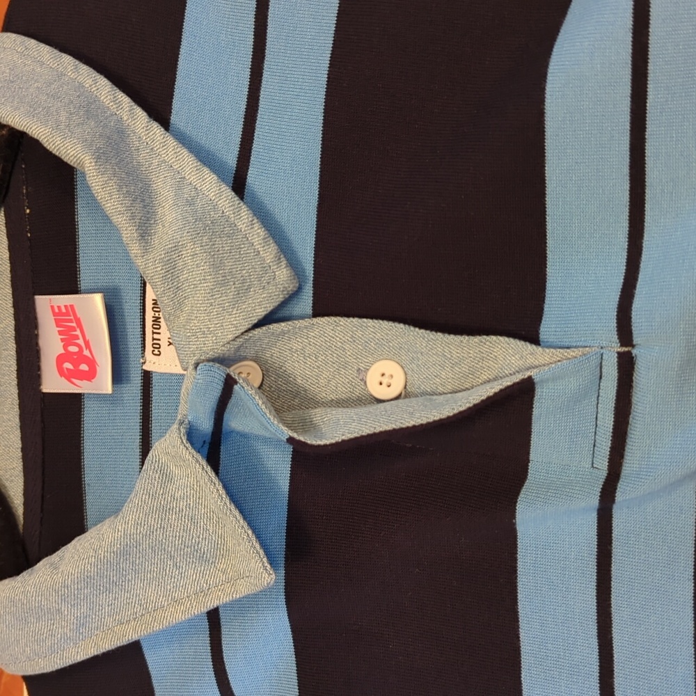 Bowie, David Bowie, Black And Blue Striped Rugby Shirt. Xl - Picture 2 of 8